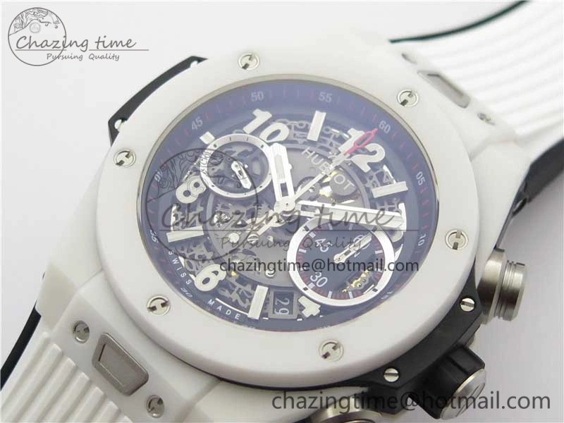 Big Bang Unico White Ceramic HBF 1:1 Best Edition Black Skeleton Dial on Whtie Rubber Strap A1242