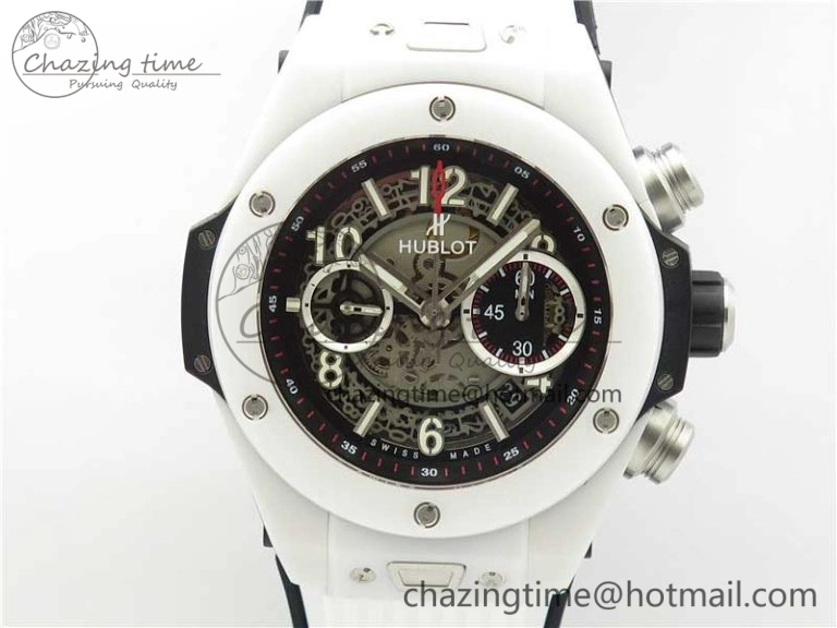 Big Bang Unico White Ceramic HBF 1:1 Best Edition Black Skeleton Dial on Whtie Rubber Strap A1242
