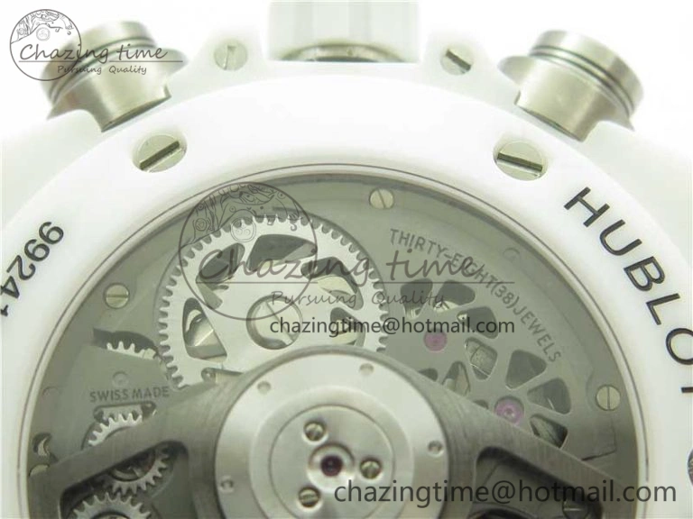 Big Bang Unico White Ceramic HBF 1:1 Best Edition White Skeleton Dial Rainbow Bezel on White Rubber Strap A1242