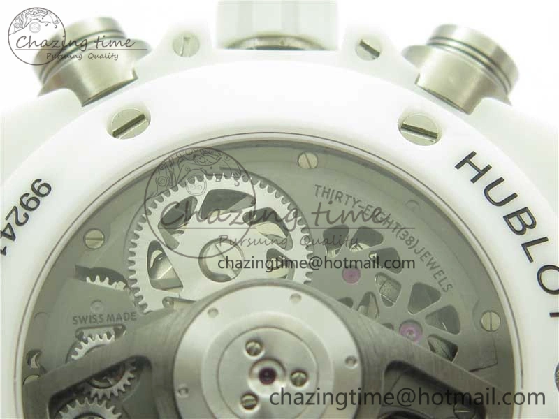 Big Bang Unico White Ceramic HBF 1:1 Best Edition White Skeleton Dial Rainbow Bezel on White Rubber Strap A1242