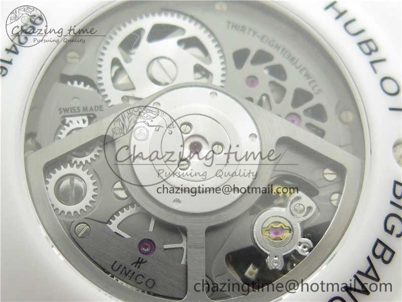 Big Bang Unico White Ceramic HBF 1:1 Best Edition White Skeleton Dial Rainbow Bezel on White Rubber Strap A1242