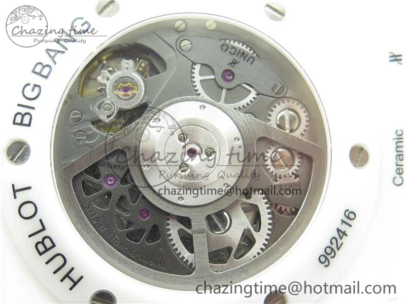 Big Bang Unico White Ceramic HBF 1:1 Best Edition White Skeleton Dial Rainbow Bezel on White Rubber Strap A1242
