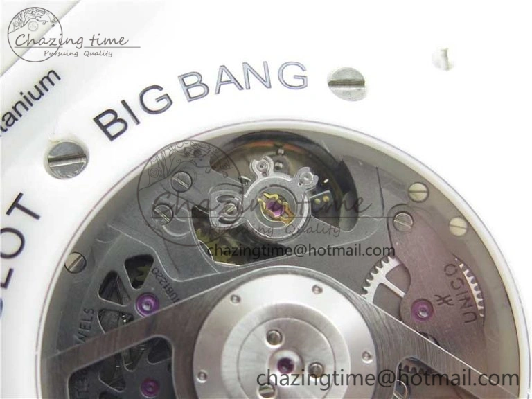 Big Bang Unico White Ceramic HBF 1:1 Best Edition White Skeleton Dial Rainbow Bezel on White Rubber Strap A1242
