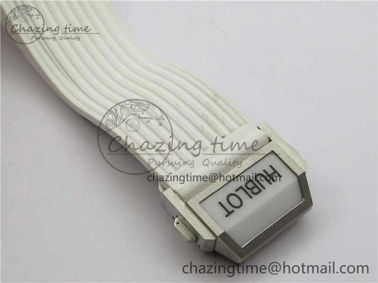 Big Bang Unico White Ceramic HBF 1:1 Best Edition White Skeleton Dial Rainbow Bezel on White Rubber Strap A1242