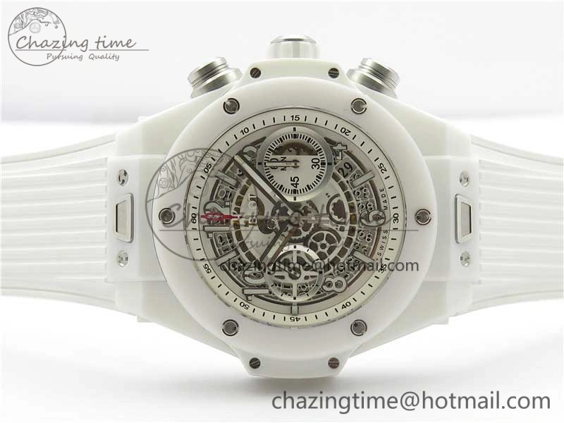 Big Bang Unico White Ceramic HBF 1:1 Best Edition White Skeleton Dial on White Rubber Strap A1242