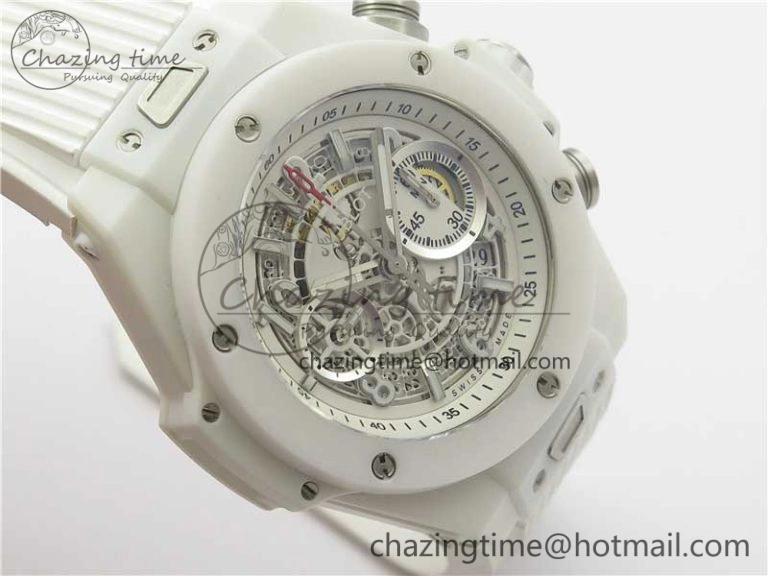 Big Bang Unico White Ceramic HBF 1:1 Best Edition White Skeleton Dial on White Rubber Strap A1242