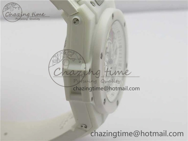 Big Bang Unico White Ceramic HBF 1:1 Best Edition White Skeleton Dial on White Rubber Strap A1242