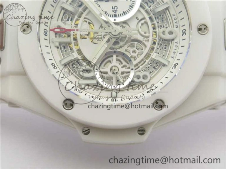 Big Bang Unico White Ceramic HBF 1:1 Best Edition White Skeleton Dial on White Rubber Strap A1242