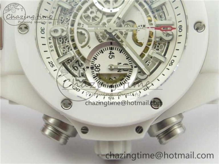 Big Bang Unico White Ceramic HBF 1:1 Best Edition White Skeleton Dial on White Rubber Strap A1242