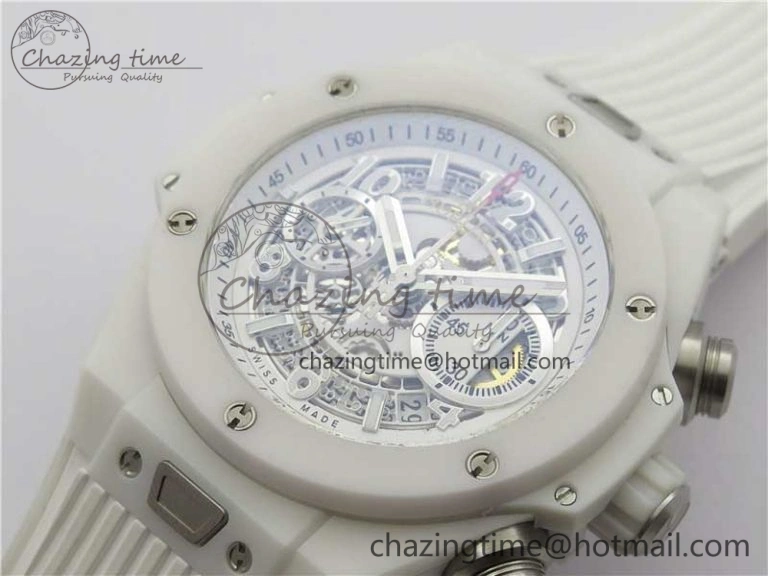 Big Bang Unico White Ceramic HBF 1:1 Best Edition White Skeleton Dial on White Rubber Strap A1242