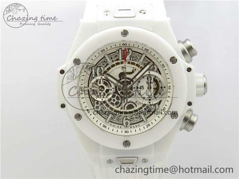 Big Bang Unico White Ceramic HBF 1:1 Best Edition White Skeleton Dial on White Rubber Strap A1242