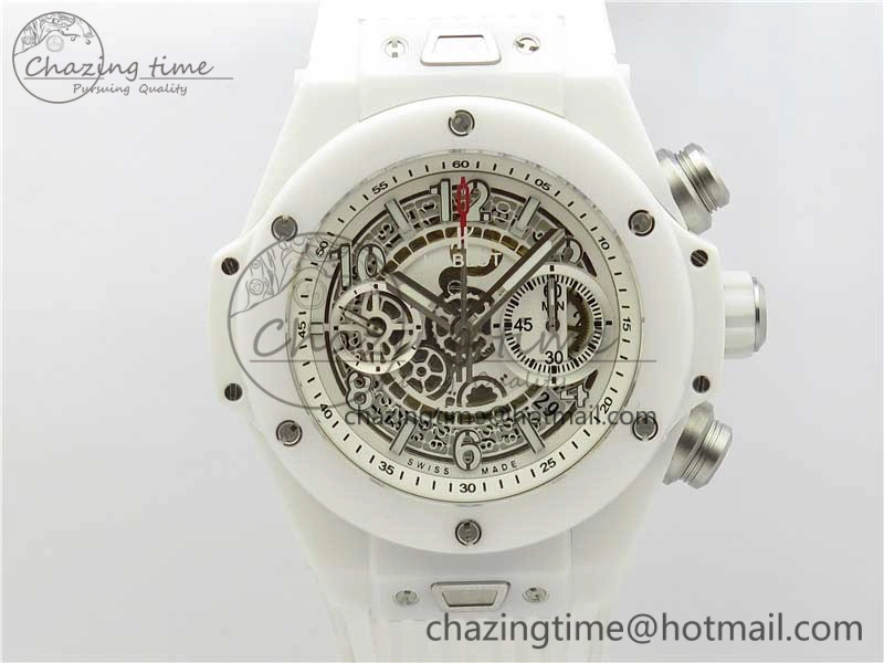 Big Bang Unico White Ceramic HBF 1:1 Best Edition White Skeleton Dial on White Rubber Strap A1242