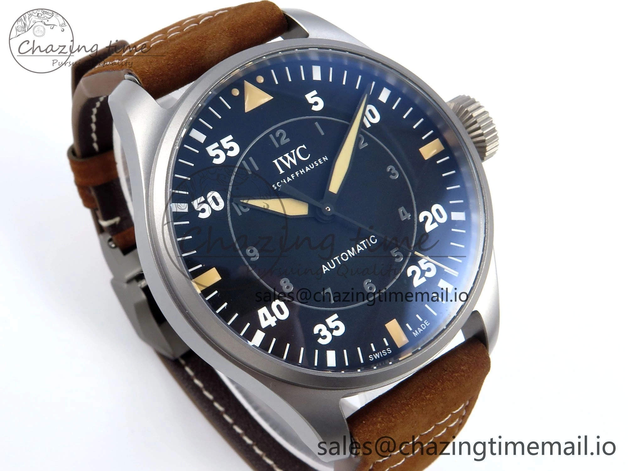 Big Pilot IW329701 M+F 1:1 Best Edition Black Dial on Brown Leather Strap MY8205
