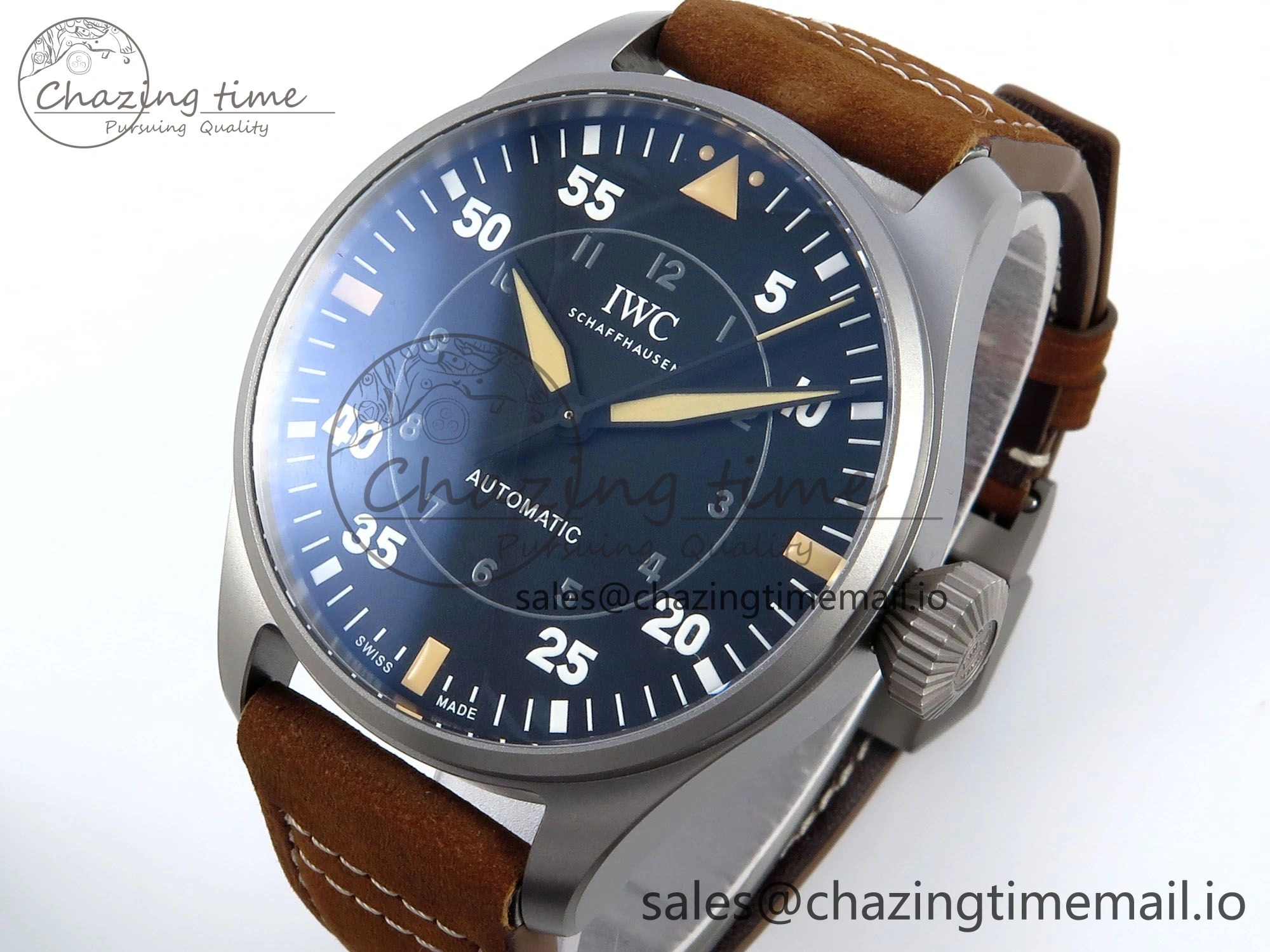 Big Pilot IW329701 M+F 1:1 Best Edition Black Dial on Brown Leather Strap MY8205