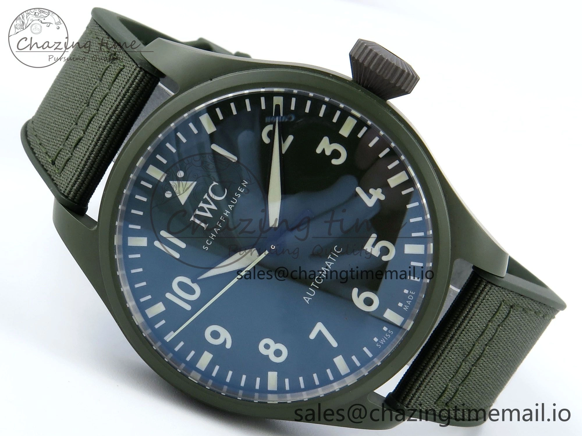 Big Pilot IW329802 M+F 1:1 Best Edition Green Dial on Green Nylon Strap MY8205