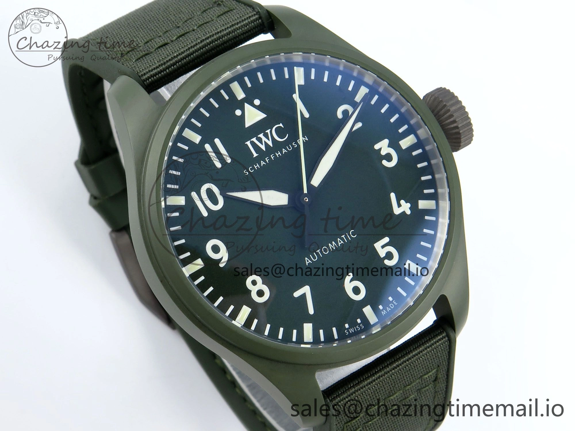 Big Pilot IW329802 M+F 1:1 Best Edition Green Dial on Green Nylon Strap MY8205