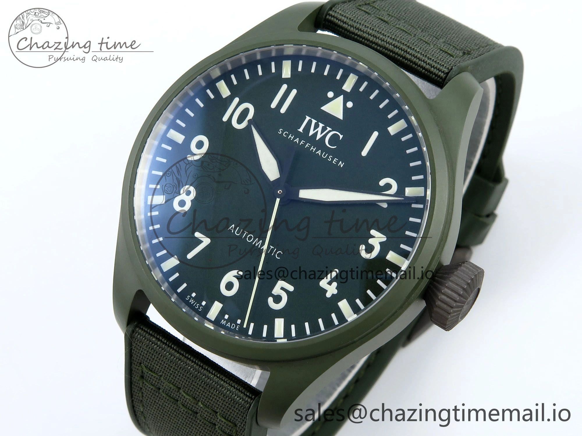 Big Pilot IW329802 M+F 1:1 Best Edition Green Dial on Green Nylon Strap MY8205