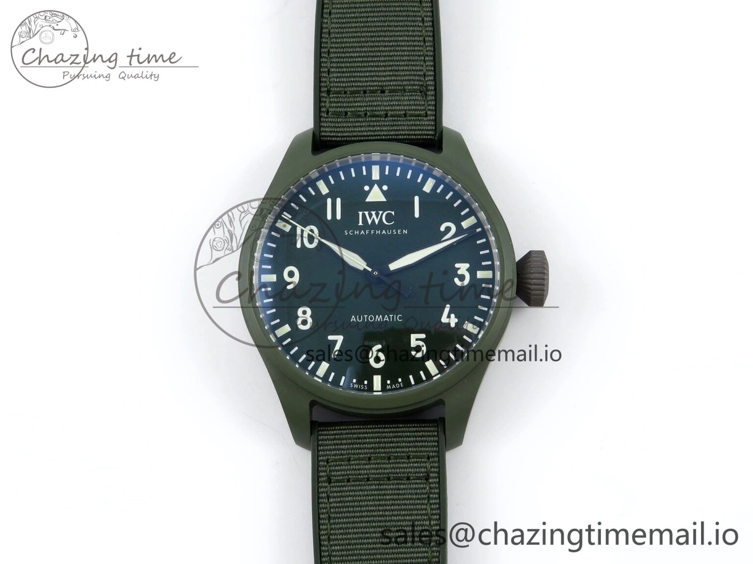 Big Pilot IW329802 M+F 1:1 Best Edition Green Dial on Green Nylon Strap MY8205