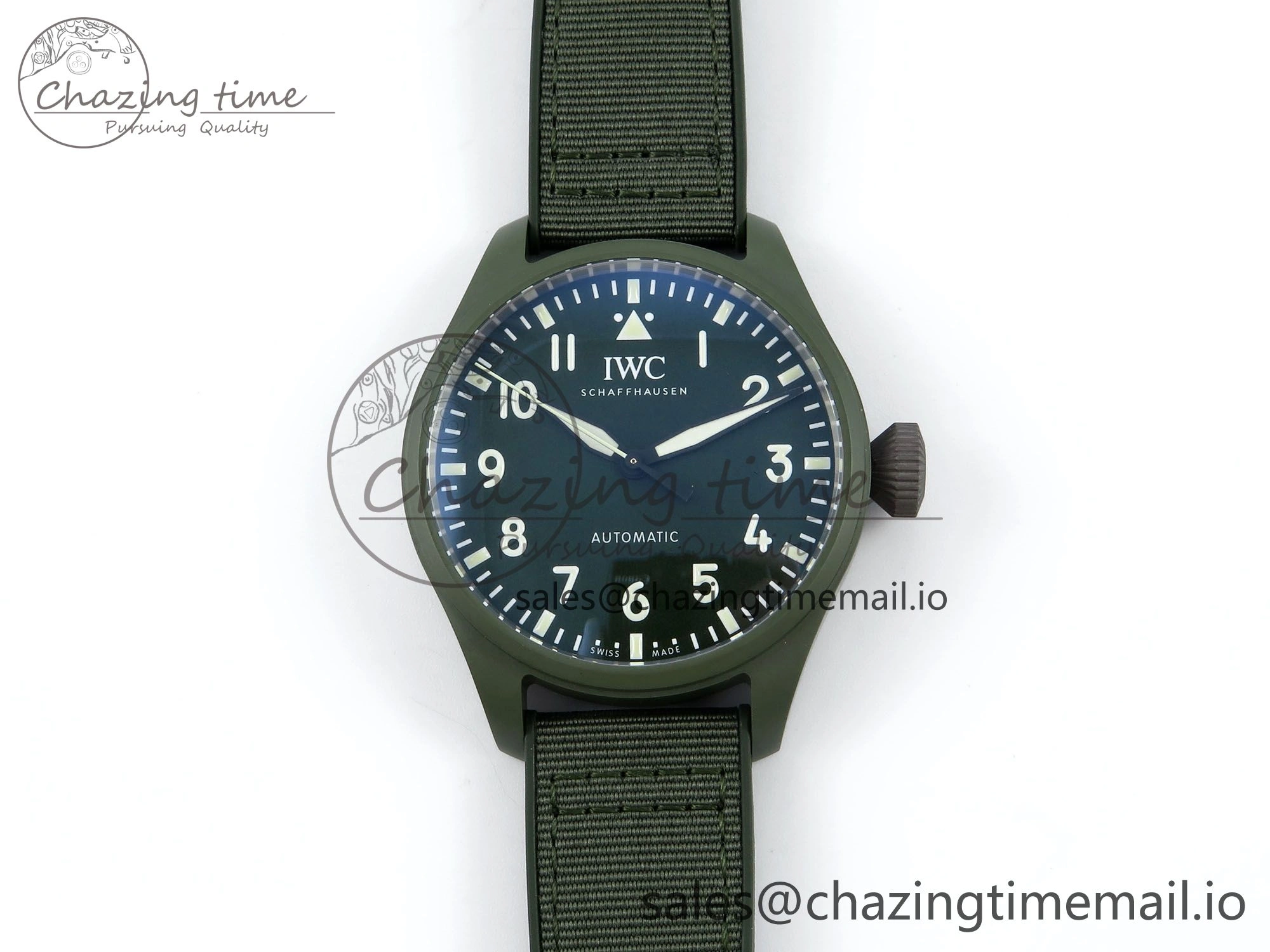 Big Pilot IW329802 M+F 1:1 Best Edition Green Dial on Green Nylon Strap MY8205