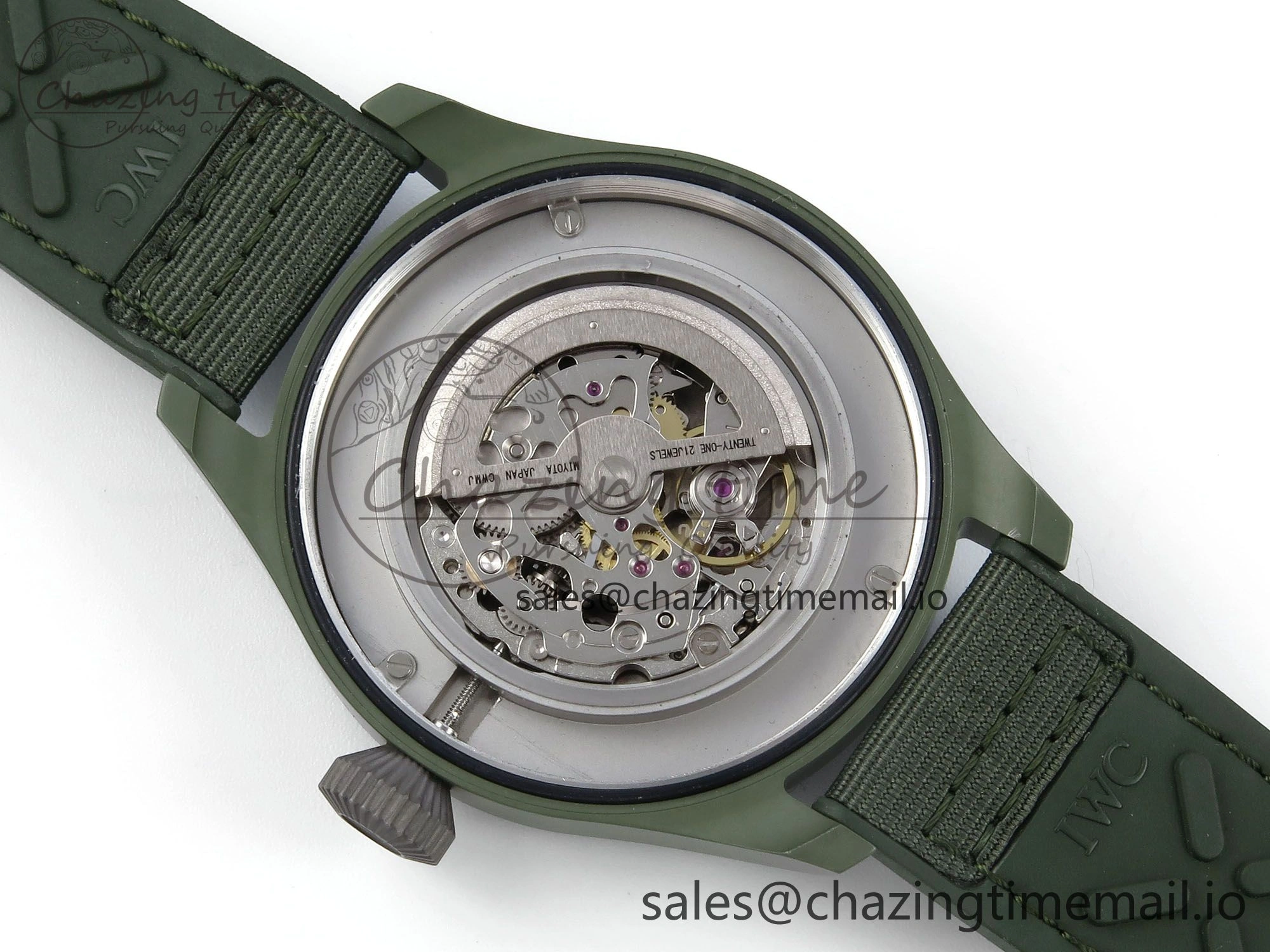 Big Pilot IW329802 M+F 1:1 Best Edition Green Dial on Green Nylon Strap MY8205