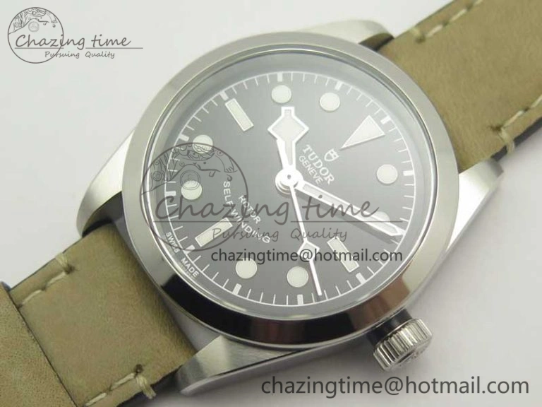 Black Bay 36 KRF 1:1 Best Edition Black Dial on Gray Leather Strap A2824