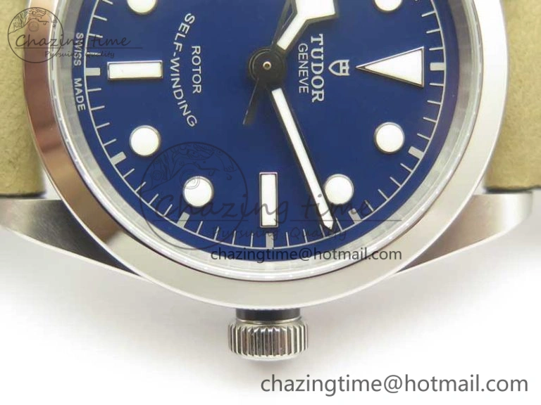 Black Bay 36 KRF 1:1 Best Edition Blue Dial on Gray Leather Strap A2824