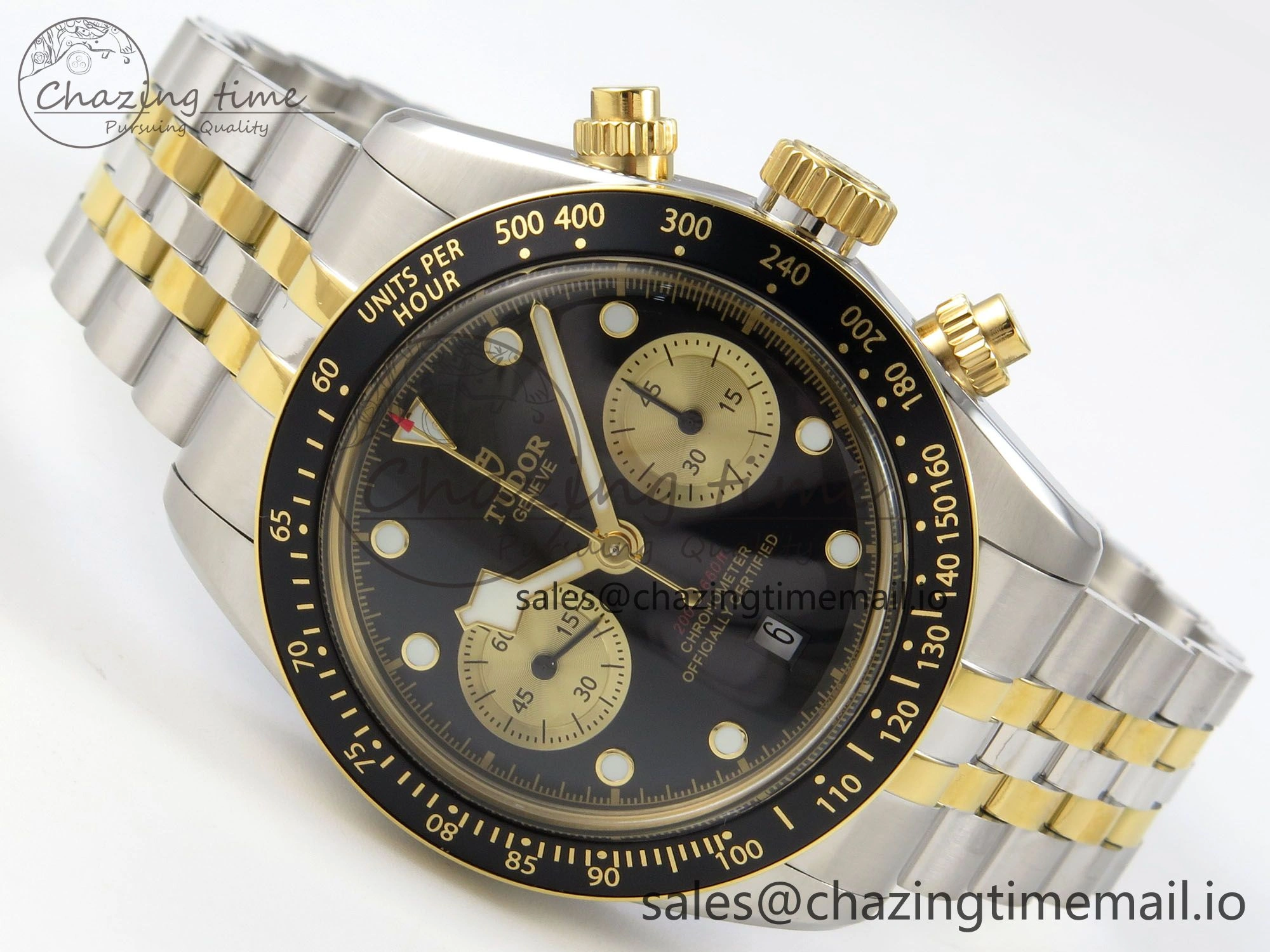 Black Bay Chrono SS BLSF 1:1 Best Edition Black Dial on YG SS Bracelet A7750