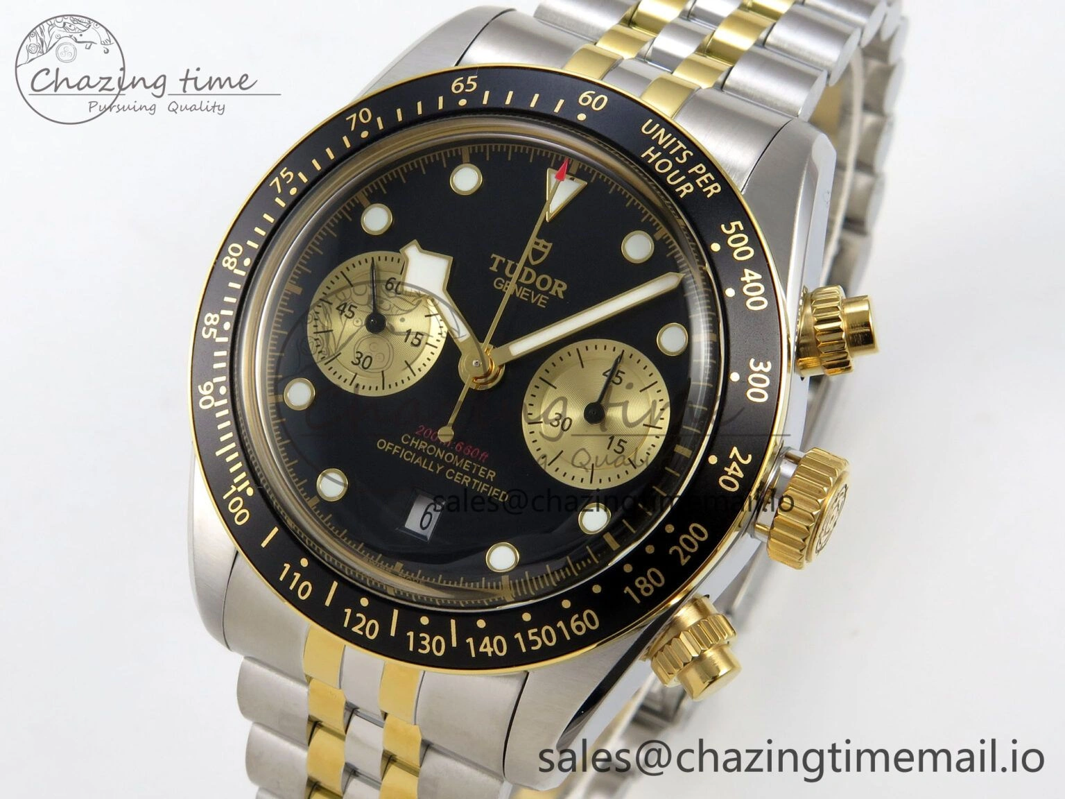 Black Bay Chrono SS BLSF 1:1 Best Edition Black Dial on YG SS Bracelet A7750