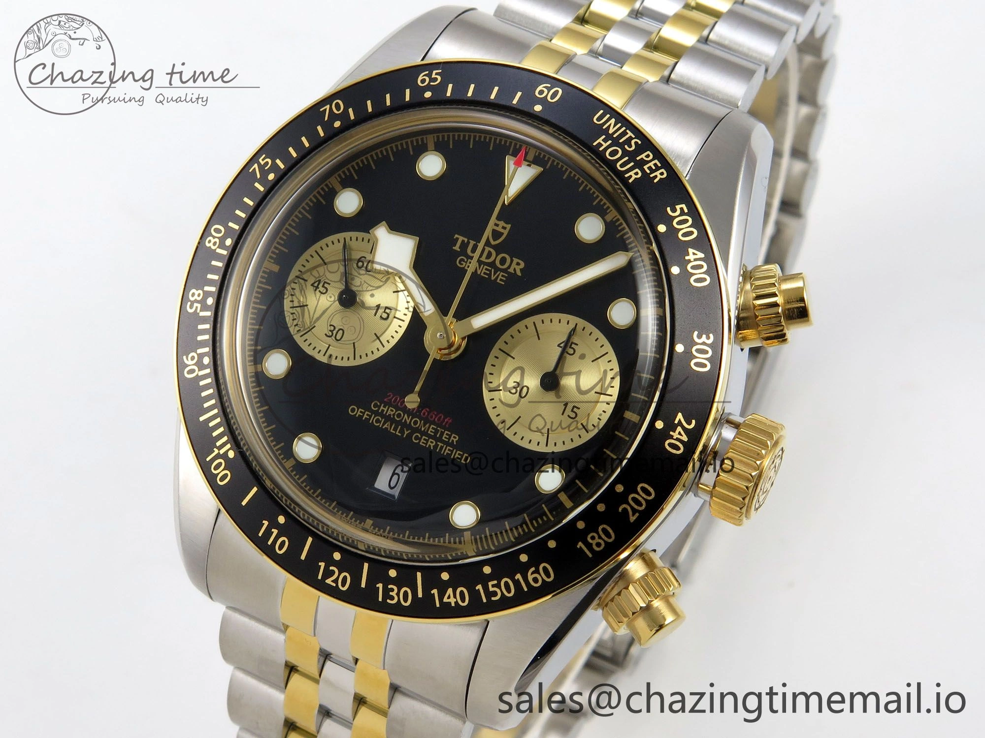 Black Bay Chrono SS BLSF 1:1 Best Edition Black Dial on YG SS Bracelet A7750