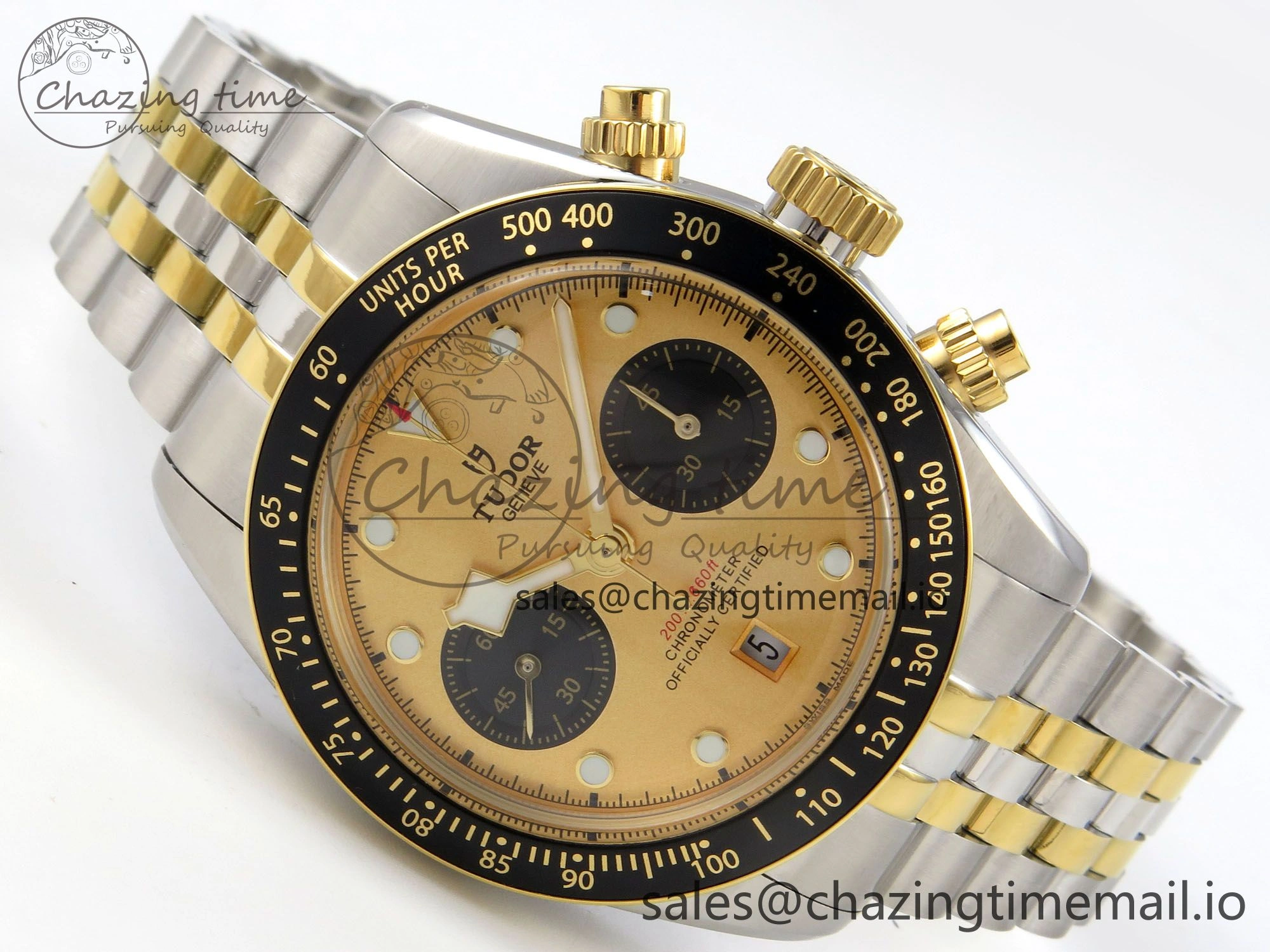 Black Bay Chrono SS BLSF 1:1 Best Edition Gold Dial on YG SS Bracelet A7750