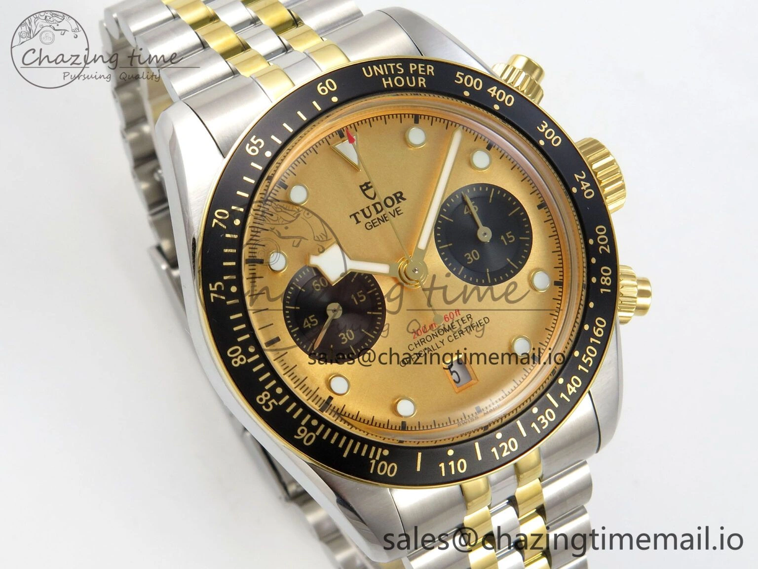 Black Bay Chrono SS BLSF 1:1 Best Edition Gold Dial on YG SS Bracelet A7750
