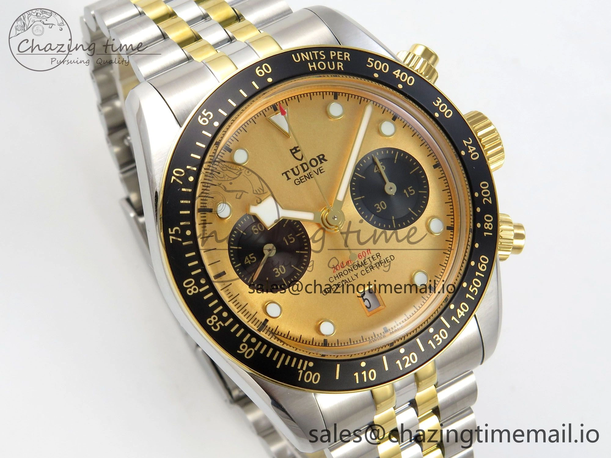 Black Bay Chrono SS BLSF 1:1 Best Edition Gold Dial on YG SS Bracelet A7750