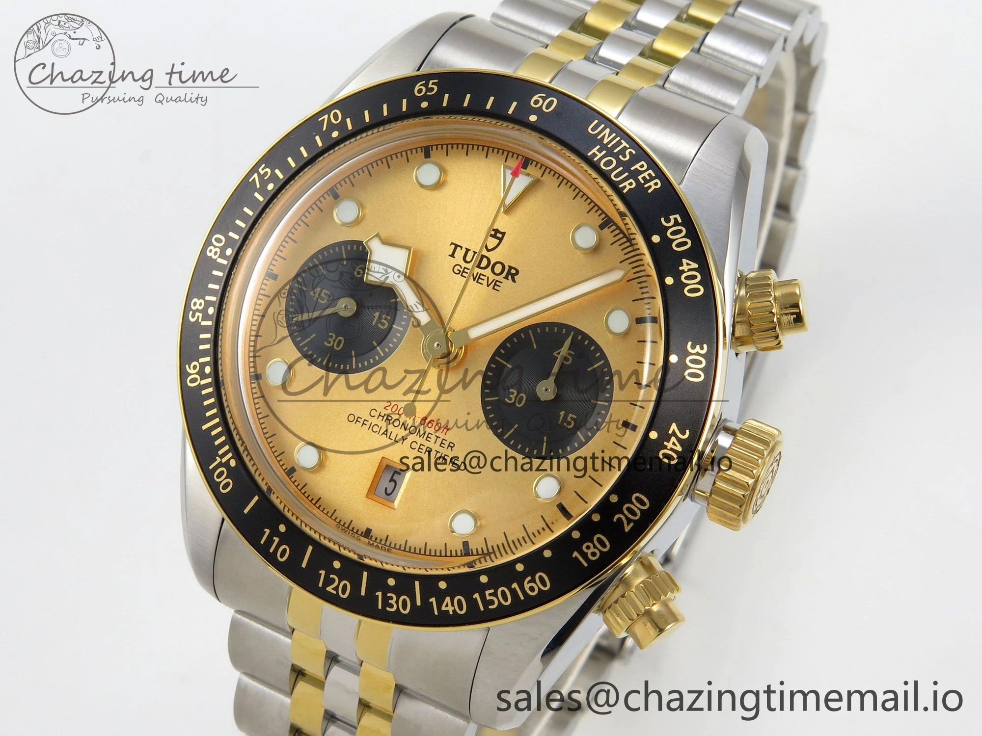 Black Bay Chrono SS BLSF 1:1 Best Edition Gold Dial on YG SS Bracelet A7750