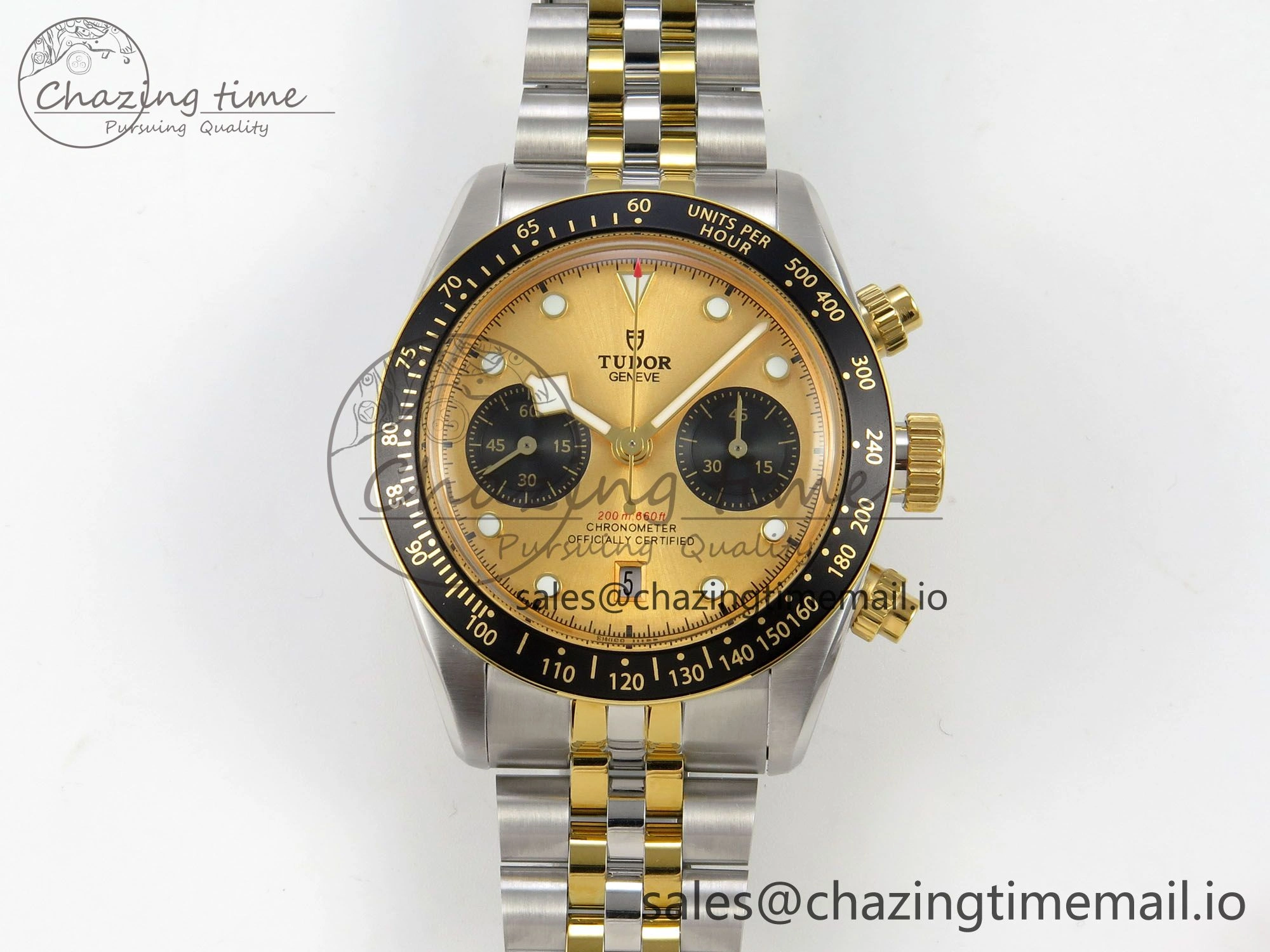 Black Bay Chrono SS BLSF 1:1 Best Edition Gold Dial on YG SS Bracelet A7750