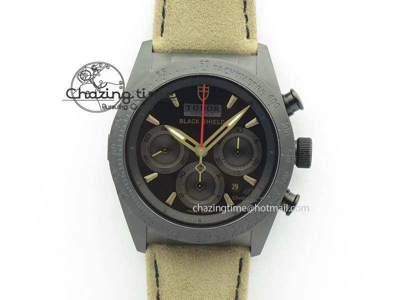 Black Shield Ceramic ZF 1:1 Best Edition Black Dial On Brown Leather Strap A7753