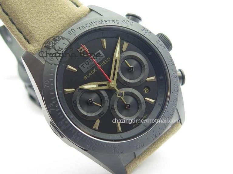 Black Shield Ceramic ZF 1:1 Best Edition Black Dial On Brown Leather Strap A7753