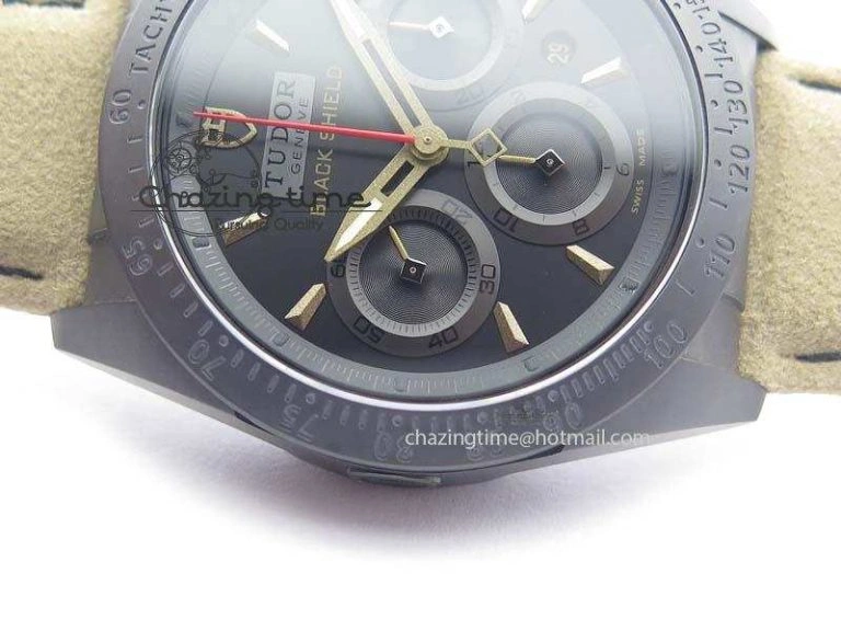 Black Shield Ceramic ZF 1:1 Best Edition Black Dial On Brown Leather Strap A7753