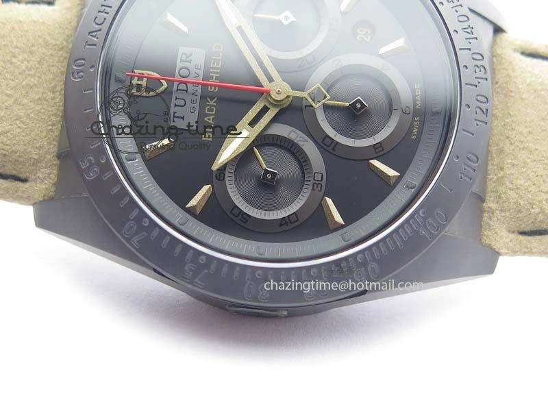 Black Shield Ceramic ZF 1:1 Best Edition Black Dial On Brown Leather Strap A7753