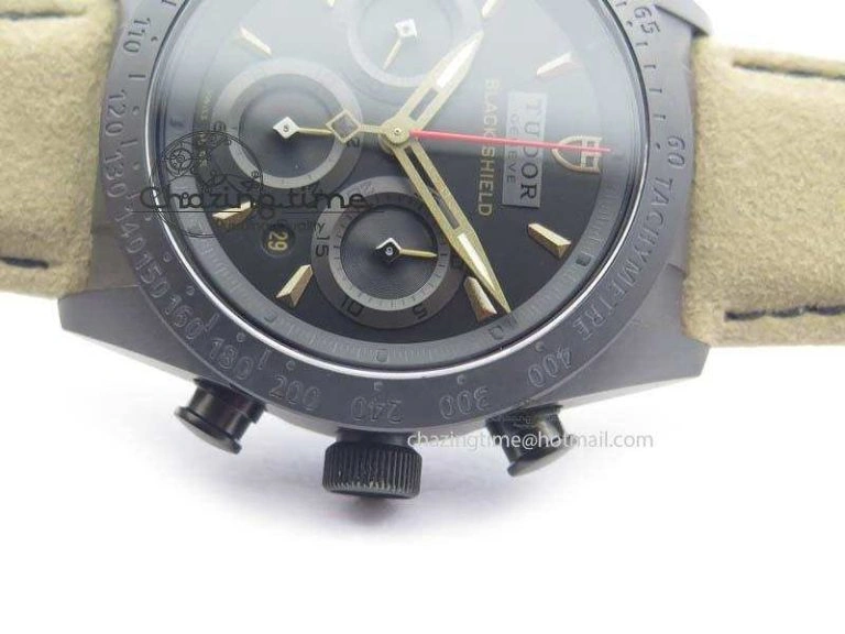 Black Shield Ceramic ZF 1:1 Best Edition Black Dial On Brown Leather Strap A7753