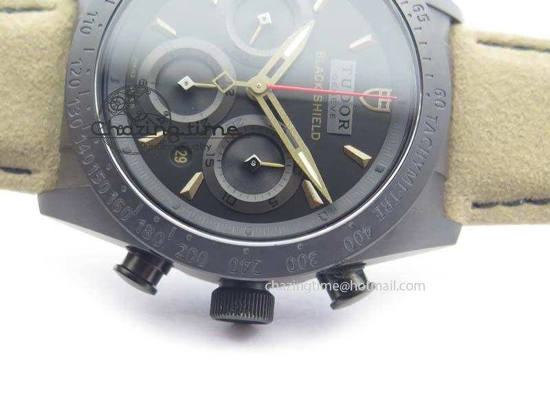 Black Shield Ceramic ZF 1:1 Best Edition Black Dial On Brown Leather Strap A7753
