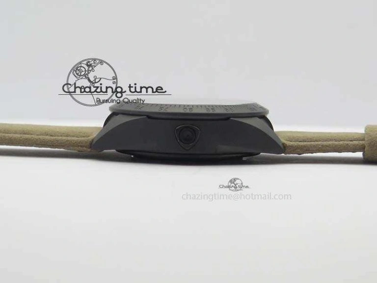 Black Shield Ceramic ZF 1:1 Best Edition Black Dial On Brown Leather Strap A7753