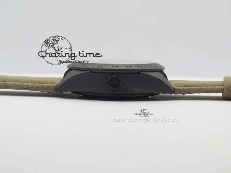 Black Shield Ceramic ZF 1:1 Best Edition Black Dial On Brown Leather Strap A7753