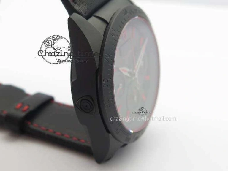 Black Shield Ceramic ZF 1:1 Best Edition Black Dial Red Markers On Black Leather Strap A7753