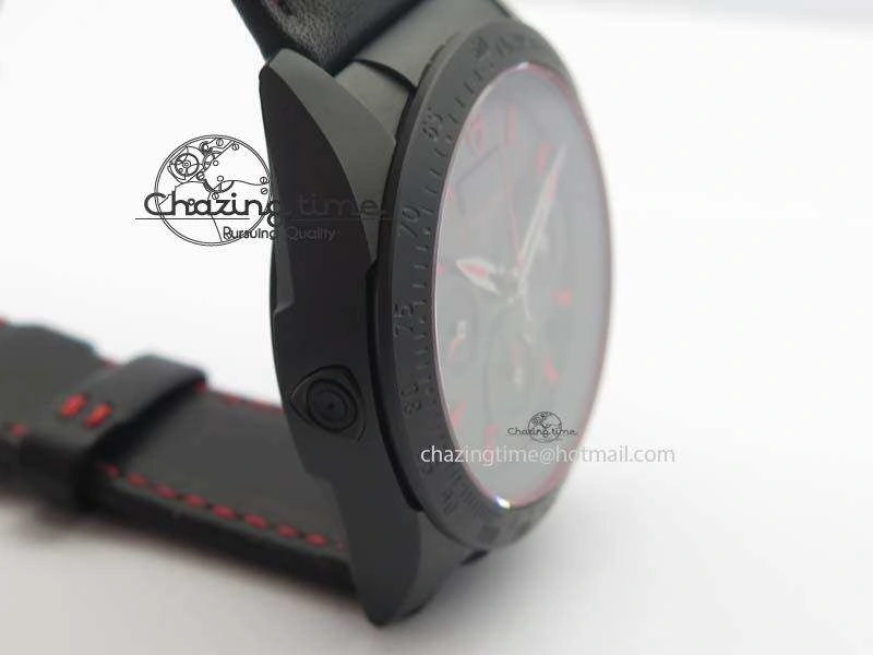 Black Shield Ceramic ZF 1:1 Best Edition Black Dial Red Markers On Black Leather Strap A7753