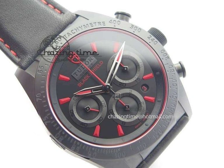 Black Shield Ceramic ZF 1:1 Best Edition Black Dial Red Markers On Black Leather Strap A7753
