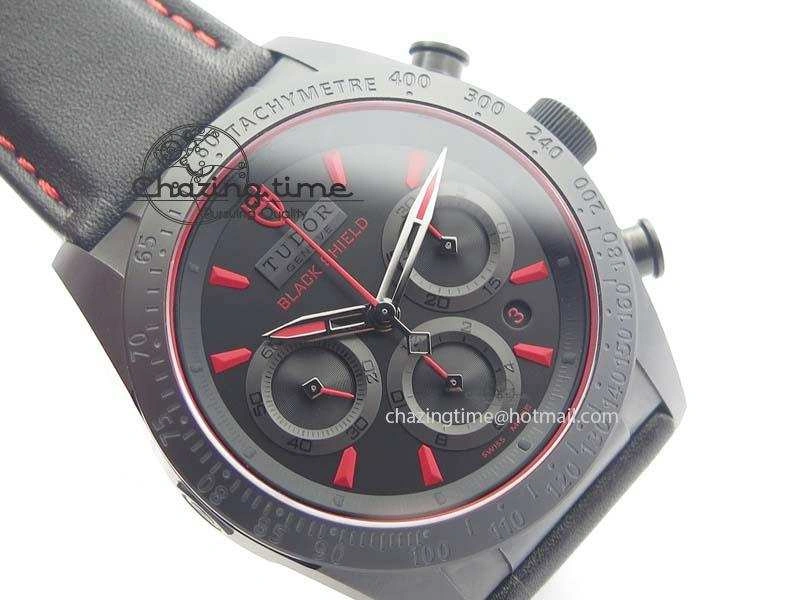 Black Shield Ceramic ZF 1:1 Best Edition Black Dial Red Markers On Black Leather Strap A7753