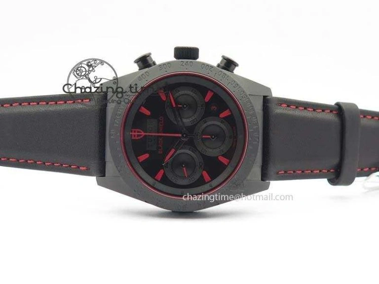 Black Shield Ceramic ZF 1:1 Best Edition Black Dial Red Markers On Black Leather Strap A7753