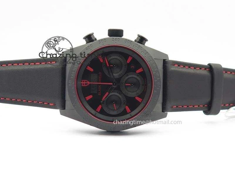 Black Shield Ceramic ZF 1:1 Best Edition Black Dial Red Markers On Black Leather Strap A7753