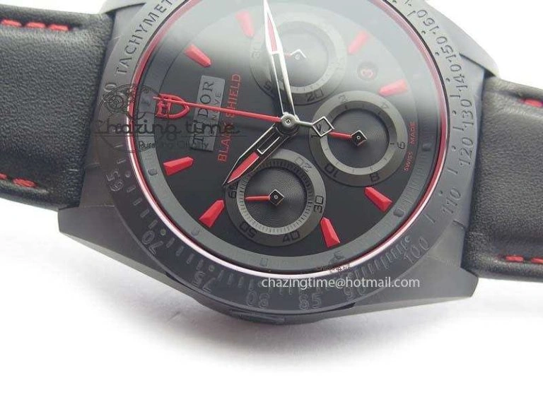 Black Shield Ceramic ZF 1:1 Best Edition Black Dial Red Markers On Black Leather Strap A7753