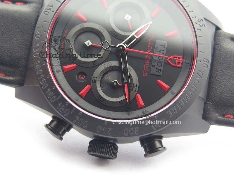 Black Shield Ceramic ZF 1:1 Best Edition Black Dial Red Markers On Black Leather Strap A7753
